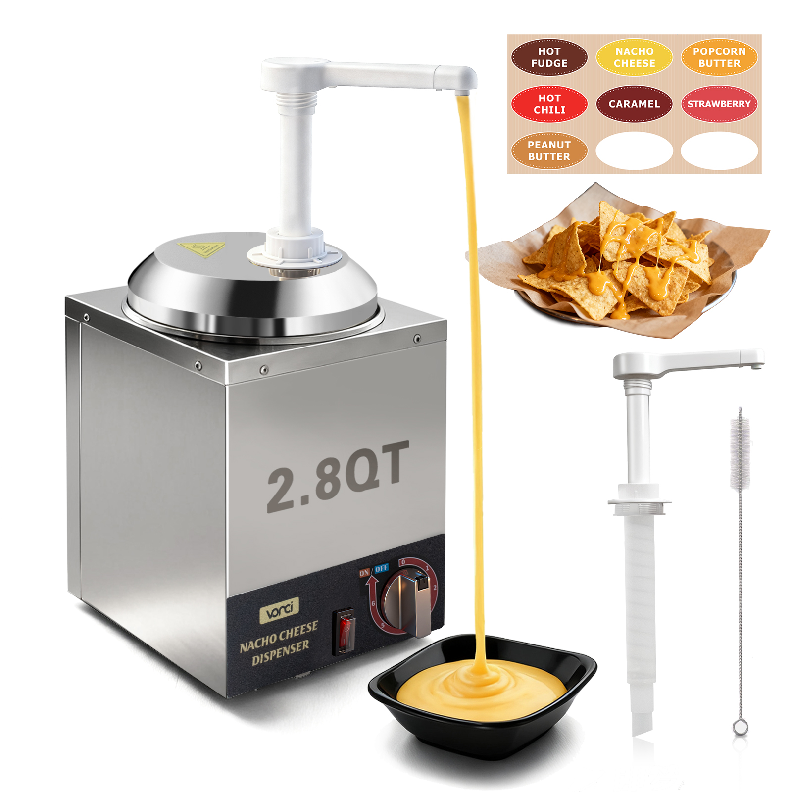 VONCI Nacho Cheese Dispenser, 2.8 Qt（2.5L） Nacho Cheese Warmer with Plastic Pump